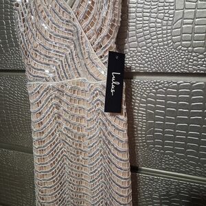 Lulu's Nude and Silver Sequin Mini Dress
